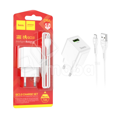 Сетевое зарядное устройство USB Hoco C98A (18W, QС3.0, кабель MicroUSB) Белый