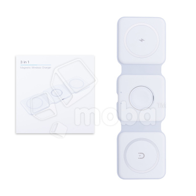 Беспроводное зарядное устройство 3 в 1 (для смартфона + гарнитуры + iWatch, MagSafe) Белый