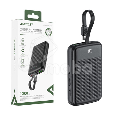 Внешний Аккумулятор (Power Bank) Acefast M13 10000 mAh (22.5W, PD, Type-C, встроенный кабель Type-C, LED дисплей) Черный