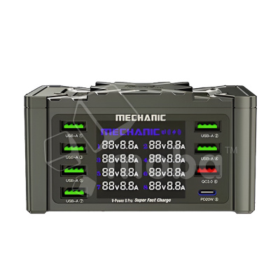 Зарядная станция Mechanic V-Power 8 Pro (110W, 6USB/USB-QC3.0/2Type-C-PD, беспроводная зарядка 15W, дисплей)