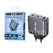 Сетевое зарядное устройство USB/Type-C Remax U2-ACC (100W, QC3.0, PD, 3 порта, GaN) Серебро