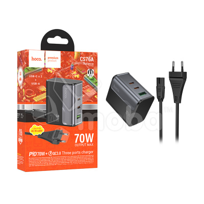 Сетевое зарядное устройство USB/Type-C Hoco CS76A (70W, QC3.0, PD, 3 порта) Черный