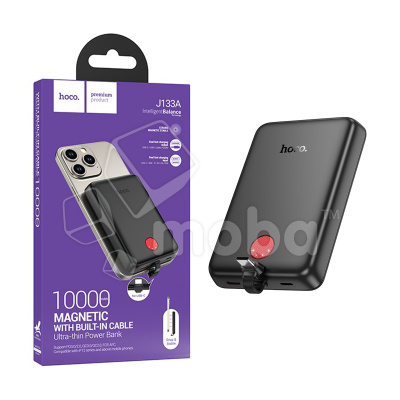 Внешний Аккумулятор (Power Bank) Hoco J133A 10000 mAh (20W, PD, Type-C, встроенный кабель Type-C) Черный